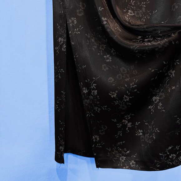 Vintage 90s Black Floral Satin Maxi Skirt - Picture 4 of 6